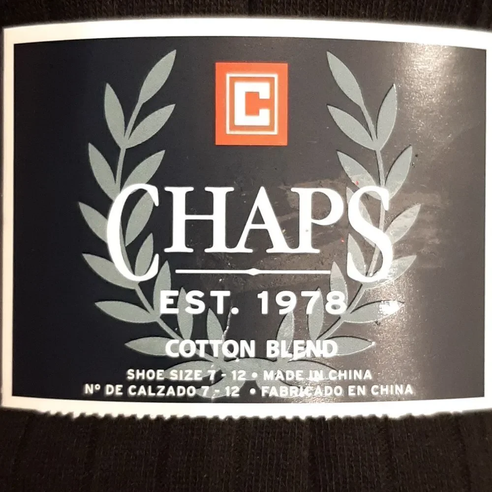 Chaps Mens 6 Pair Black Cotton Blend Dress Socks  NWT